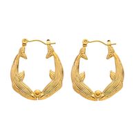 1 Pair Retro Simple Style Dolphin Fish Plating Titanium Steel 18K Gold Plated Hoop Earrings main image 6