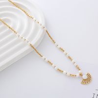 Stainless Steel Moonstone Shell 18K Gold Plated Simple Style Classic Style Color Block Beaded Plating Necklace main image 4