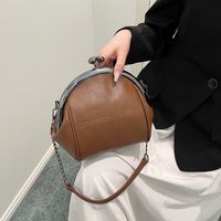Women's Splicing Classic Style Sewing Thread Clipped Button Dome Bag sku image 1