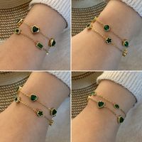 Stainless Steel 18K Gold Plated Elegant Round Square Heart Shape Inlay Glass Stone Bracelets main image 1