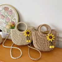 Women's Braid Solid Color Flower Beach Sewing Thread String Handbag main image 6