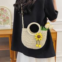 Women's Braid Solid Color Flower Beach Sewing Thread String Handbag sku image 2