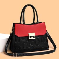 Women's Pu Leather Color Block Classic Style Sewing Thread Square Lock Clasp Handbag sku image 1