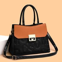 Women's Pu Leather Color Block Classic Style Sewing Thread Square Lock Clasp Handbag sku image 2