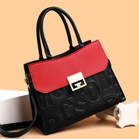Women's Pu Leather Color Block Classic Style Sewing Thread Square Lock Clasp Handbag main image 3