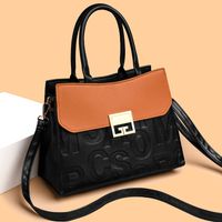 Women's Pu Leather Color Block Classic Style Sewing Thread Square Lock Clasp Handbag main image 2