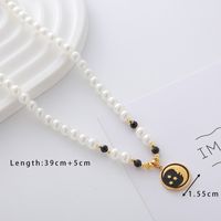 Elegant Cute Luxurious Geometric Devil's Eye Stainless Steel Natural Stone Glass Pearl Beaded Inlay Zircon 18K Gold Plated Women's Pendant Necklace sku image 5