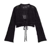 Women's Knitwear Long Sleeve Sweaters & Cardigans Rib-Knit Hollow Out Streetwear Solid Color main image 1