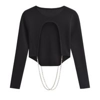 Women's Knitwear Long Sleeve Sweaters & Cardigans Backless Streetwear Solid Color main image 3