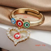 Venta Al Por Mayor Elegante Estilo Nórdico Estilo Simple Ojo Del Diablo Forma De Corazón Búho Cobre Pulido Embutido Chapados en oro de 18k Circón Anillos De Encanto Anillos Abiertos main image 2