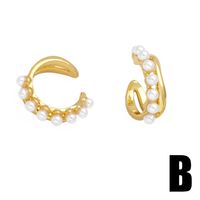 1 Pair Simple Style Irregular Geometric Leaves Inlay Copper Pearl Zircon 18K Gold Plated Ear Cuffs main image 6
