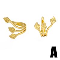 1 Pair Simple Style Irregular Geometric Leaves Inlay Copper Pearl Zircon 18K Gold Plated Ear Cuffs main image 4