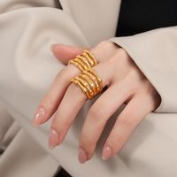 Titanium Steel 18K Gold Plated Casual Simple Style Bamboo Patchwork Plating Rings main image 4