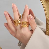 Titanium Steel 18K Gold Plated Casual Simple Style Bamboo Patchwork Plating Rings main image 5