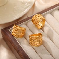 Titanium Steel 18K Gold Plated Casual Simple Style Bamboo Patchwork Plating Rings main image 1