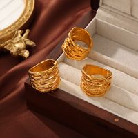 Titanium Steel 18K Gold Plated Casual Simple Style Bamboo Patchwork Plating Rings main image 2