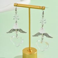 1 Pair Casual Simple Style Heart Shape Wings Flower Plating Hollow Out Arylic Drop Earrings main image 5