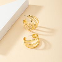 1 Pair Sweet Classic Style Commute Lines Layered Alloy 14K Gold Plated Ear Studs main image 4