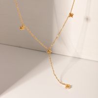 Stainless Steel 18K Gold Plated IG Style Geometric Y Word Rhinestones Pendant Necklace main image 3