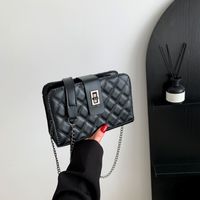 Women's Medium Pu Leather Argyle Streetwear Lock Clasp Shoulder Bag sku image 1