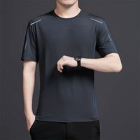 Men's Solid Color Vacation Round Neck Collarless Short Sleeve Loose Men's T-shirt main image 5