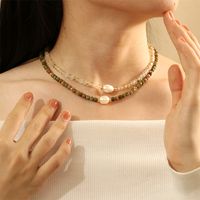 IG Style Vintage Style Pearl Stone 18K Gold Plated Choker In Bulk main image 3