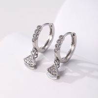 1 Pair Elegant Solid Color Sector Steel Zircon White Gold Plated Drop Earrings main image 1