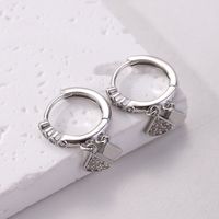 1 Pair Elegant Solid Color Sector Steel Zircon White Gold Plated Drop Earrings main image 3