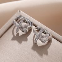 1 Pair Elegant Cute Starfish Copper Zircon Silver Plated Hoop Earrings main image 4