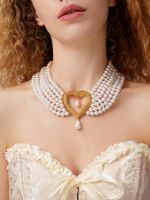 Elegante Estilo Francés Forma De Corazón Perla De Imitación Aleación Con Cuentas Chapados en oro de 18k Mujeres Collares En Capas main image 3