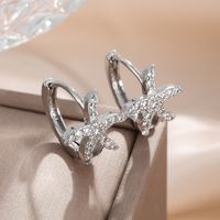 1 Pair Elegant Cute Starfish Copper Zircon Silver Plated Hoop Earrings main image 1