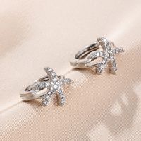 1 Pair Elegant Cute Starfish Copper Zircon Silver Plated Hoop Earrings main image 5