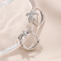 1 Pair Elegant Cute Starfish Copper Zircon Silver Plated Hoop Earrings main image 3