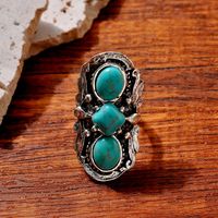 Wholesale Jewelry Vintage Style Printing Geometric Imitation Turquoise Alloy Plating Rings main image 3