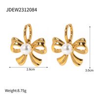 1 Paar IG-Stil Bogenknoten Inlay Edelstahl 304 Künstliche Perlen 18 Karat Vergoldet Tropfenohrringe sku image 1