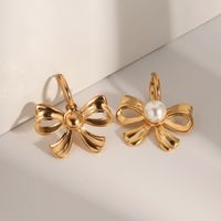 1 Pair IG Style Bow Knot Inlay 304 Stainless Steel Artificial Pearls 18K Gold Plated Drop Earrings main image 5