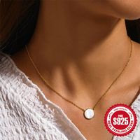 Simple Style Round Sterling Silver Inlay Shell Necklace 1 Piece main image 4