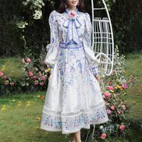 Femmes Robe Régulière Style Vintage Col Montant Manche Longue Fleur Robe Mi-Longue Vacances Du Quotidien main image 1