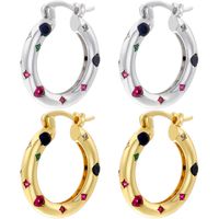 1 Pair Elegant Shiny U Shape Copper Zircon 18K Gold Plated Hoop Earrings main image 5
