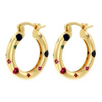 1 Pair Elegant Shiny U Shape Copper Zircon 18K Gold Plated Hoop Earrings main image 4