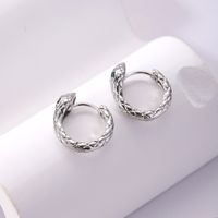 1 Pair Hip-Hop Simple Style Snake Snakeskin Side Stripe Copper Zircon Silver Plated Hoop Earrings main image 3