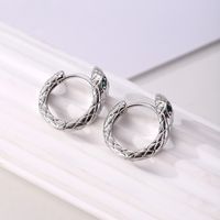 1 Pair Hip-Hop Simple Style Snake Snakeskin Side Stripe Copper Zircon Silver Plated Hoop Earrings main image 4