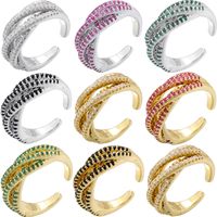 Großhandel Elegant Glänzend Geometrisch Kupfer 18 Karat Vergoldet Zirkon Offener Ring main image 1