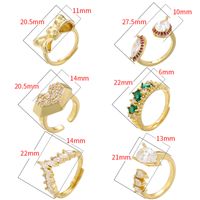 Wholesale Casual Simple Style Heart Shape Bow Knot Copper 18K Gold Plated Zircon Open Rings main image 2