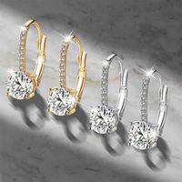 1 Pair Elegant Glam Oval Copper Zircon K Gold Plated Rose Gold Plated White Gold Plated Hoop Earrings main image 1