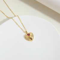 Copper 14K Gold Plated Vintage Style Simple Style Commute Heart Shape Enamel Inlay Zircon Pendant Necklace sku image 4