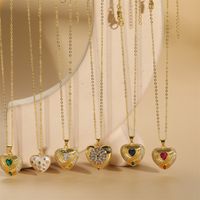 Copper 14K Gold Plated Vintage Style Simple Style Commute Heart Shape Enamel Inlay Zircon Pendant Necklace main image 3