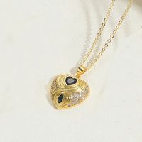 Copper 14K Gold Plated Vintage Style Simple Style Commute Heart Shape Enamel Inlay Zircon Pendant Necklace sku image 3