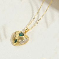 Copper 14K Gold Plated Vintage Style Simple Style Commute Heart Shape Enamel Inlay Zircon Pendant Necklace sku image 5