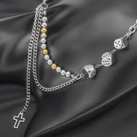 304 Stainless Steel Hip-Hop Beaded Chain Hollow Out Cross Dice Necklace main image 8